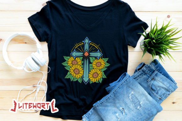 Christian Sunflower Cross SVG for T-Shirt Designs
